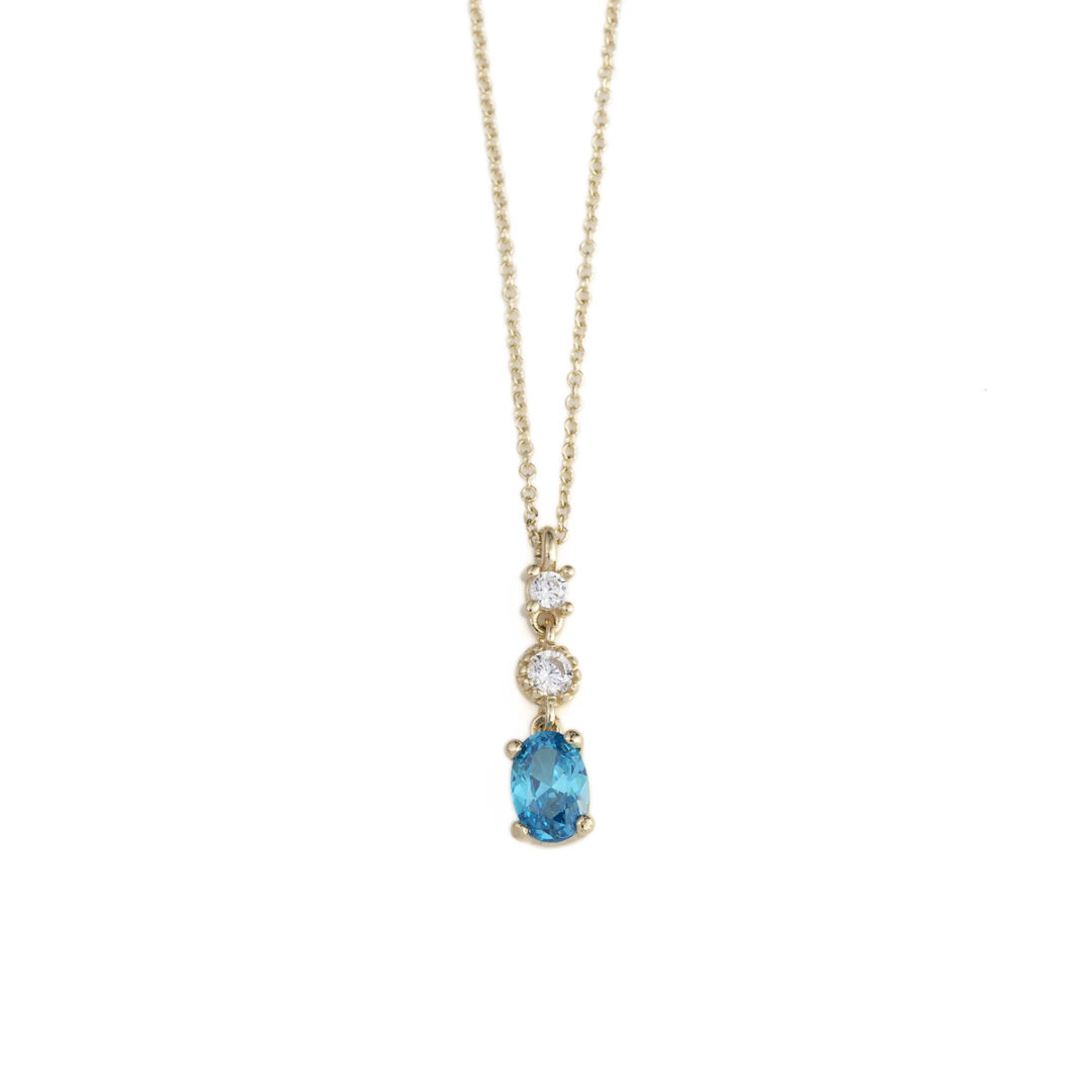 TO-NE-07262048 Blue Stone Dangle Necklace – 9K Gold