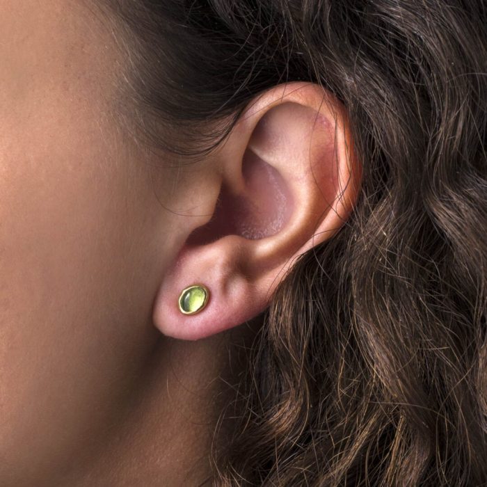 Peridot Stud Earrings - 925° Sterling Silver and Gold Plated - Image 2