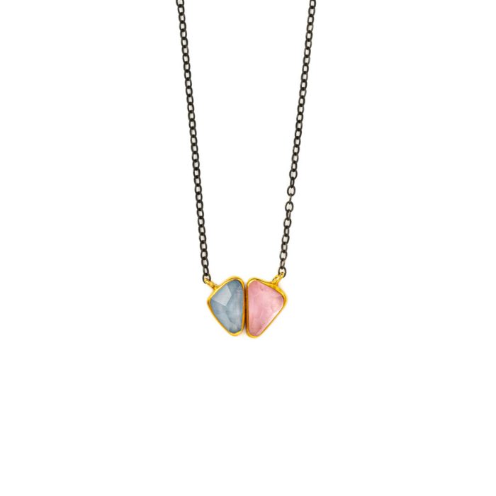 Rose Quartz AquaMarine Necklace - 18K Gold and 925 Sterling Silver - Image 1