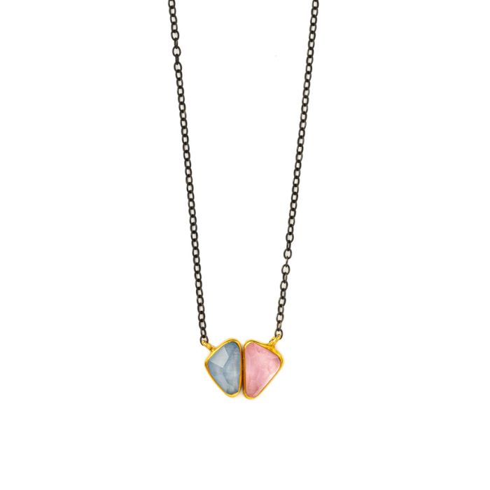 Rose Quartz AquaMarine Necklace - 18K Gold and 925 Sterling Silver - Image 3