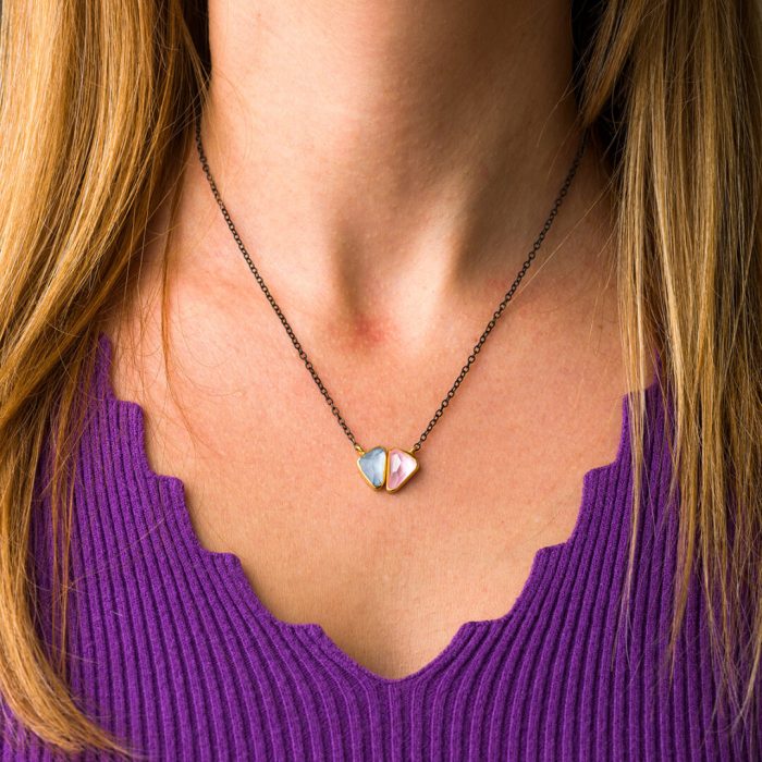 Rose Quartz AquaMarine Necklace - 18K Gold and 925 Sterling Silver - Image 2