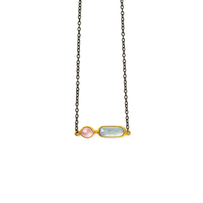 Aqua Marine Rose Quartz Necklace - 18K Gold and 925 Sterling Silver - Image 1