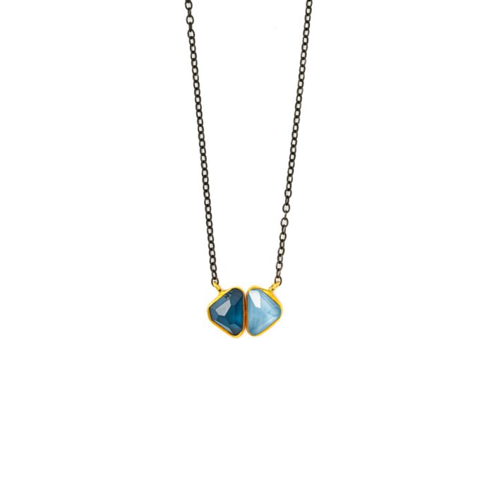 Aqua Marine and Topaz Necklace - 18K Gold and 925 Sterling Silver - Image 1