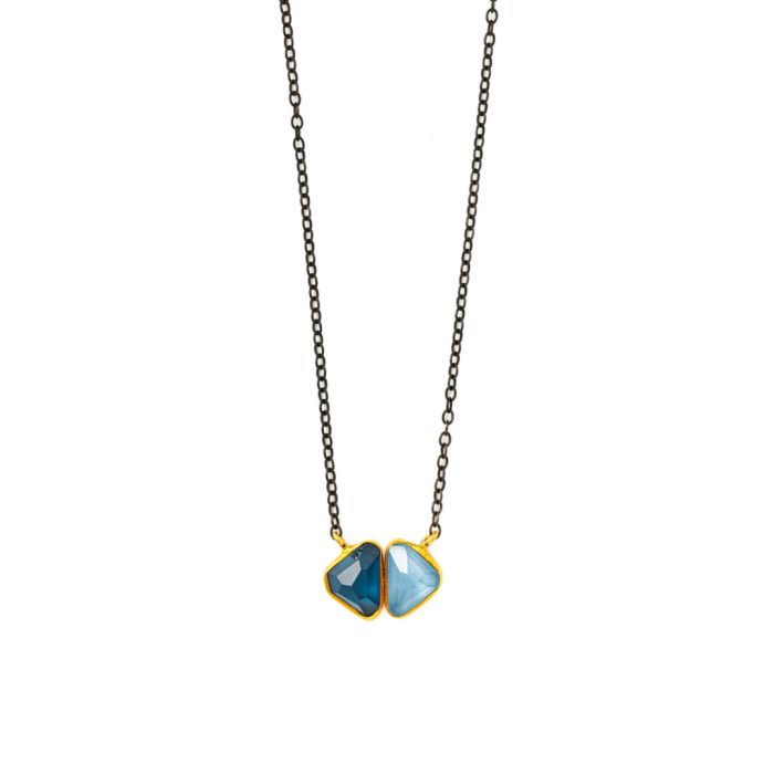 Aqua Marine and Topaz Necklace - 18K Gold and 925 Sterling Silver - Image 3