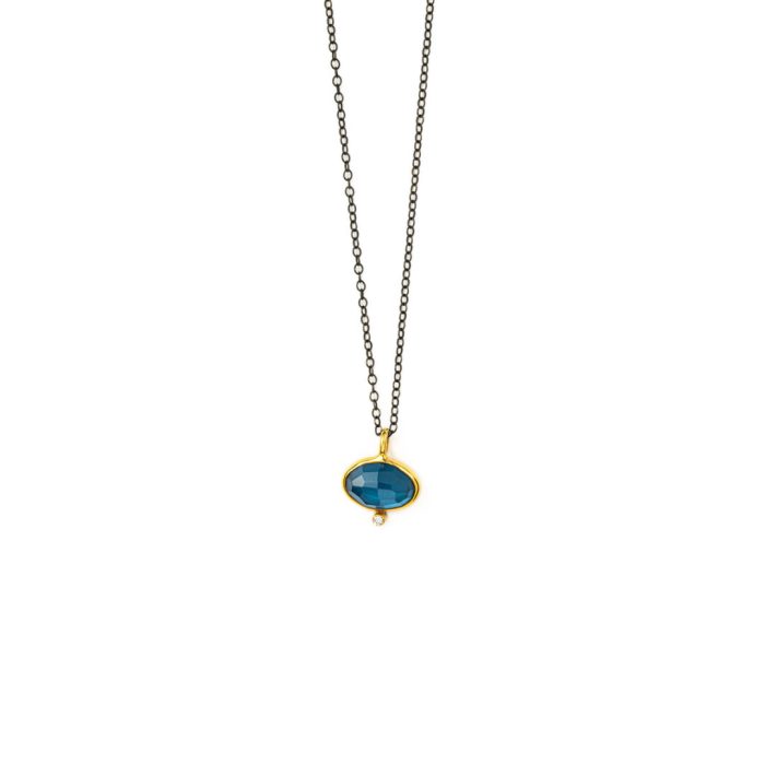 Blue Topaz Brilliant Necklace - 18K Gold and 925 Sterling Silver - Image 1