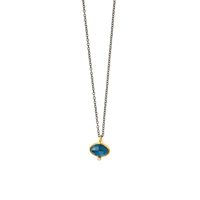Blue Topaz Brilliant Necklace - 18K Gold and 925 Sterling Silver - Image 4