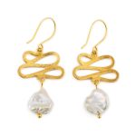 Gold Plated Sterling Silver Pearl Earrings - Image 2