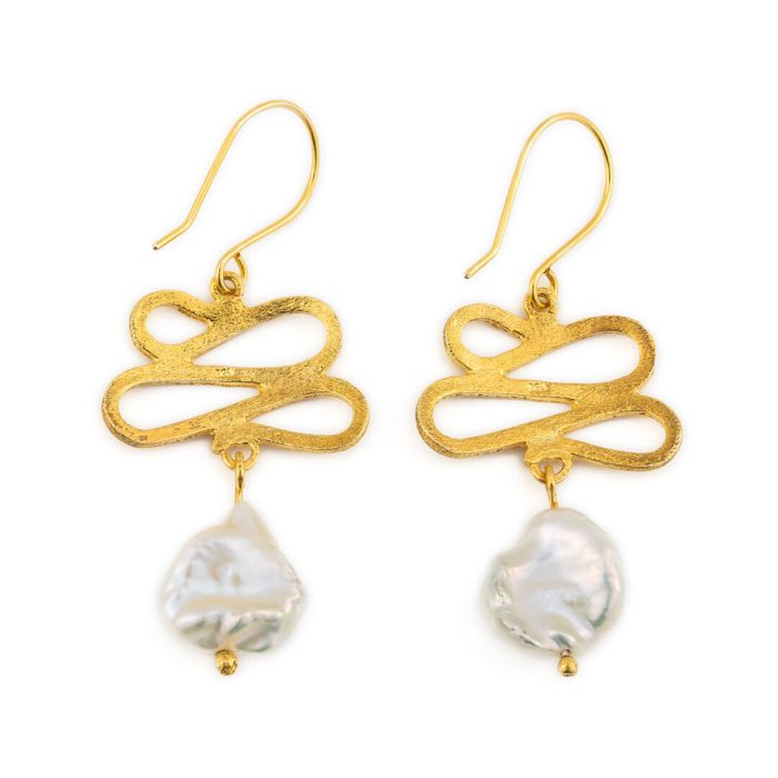 Gold Plated Sterling Silver Pearl Earrings - Image 2