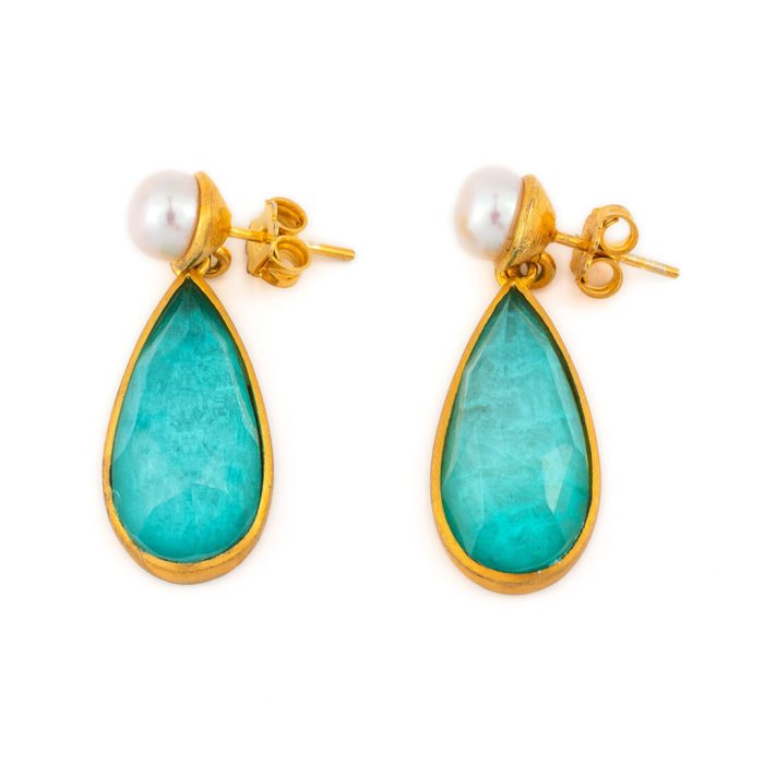 Sterling Silver Gold Plated Doublet Amazonite Earrings - Image 1