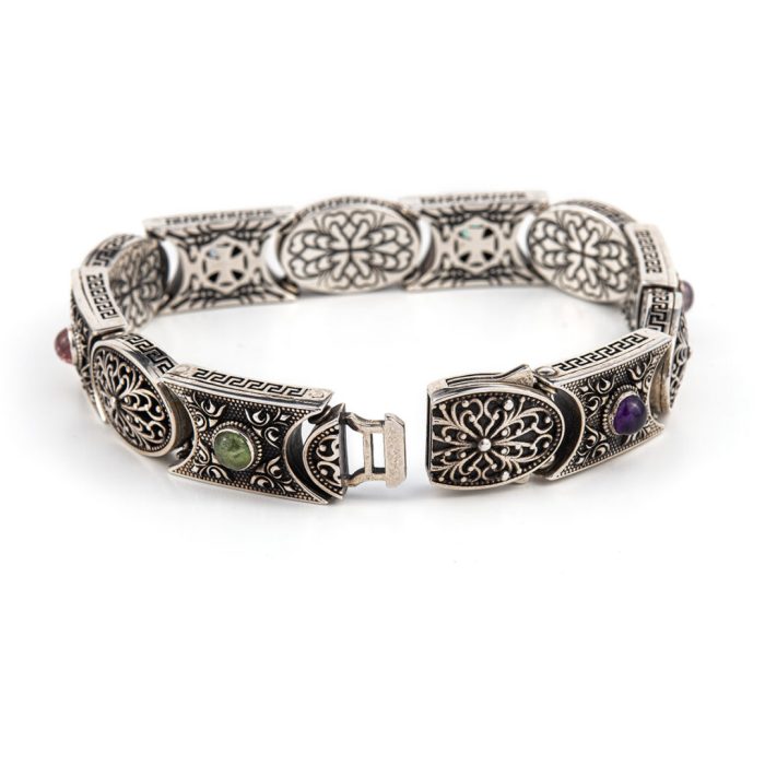 Byzantine Multi Stone Link Bracelet – Sterling Silver Yianni Jewelry - Image 3