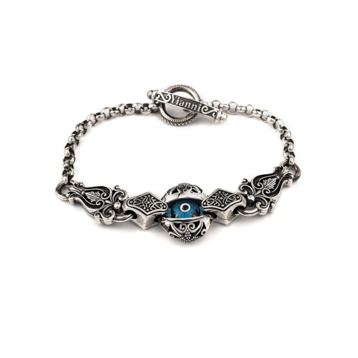 Evil Eye Chain Bracelet Sterling Silver - Yianni Jewelry - Image 1