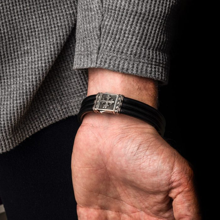 Ivy Cross Leather Bracelet – Sterling Silver Yianni Jewelry - Image 2