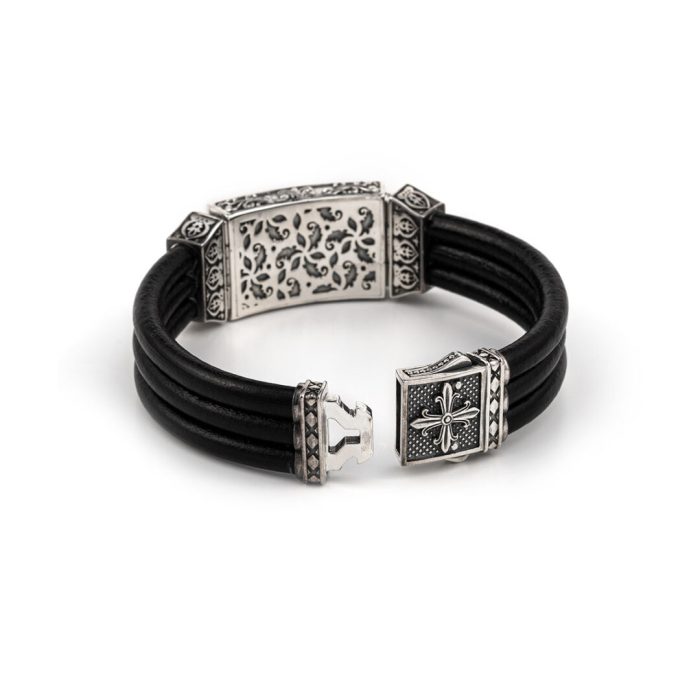 Ivy Cross Leather Bracelet – Sterling Silver Yianni Jewelry - Image 3