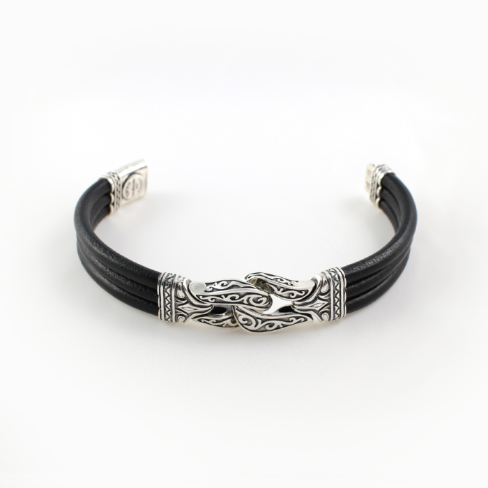 Triple Row Leather Bracelet Hercules knot – Sterling Silver Yianni Jewelry - Image 5