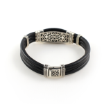 Triple Row Leather Bracelet – Sterling Silver Yianni Jewelry - Image 3