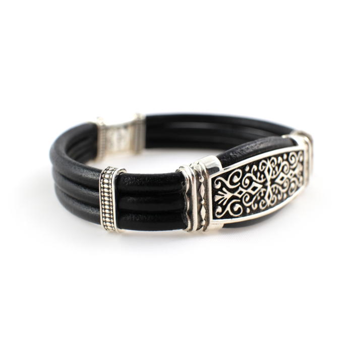 Triple Row Leather Bracelet – Sterling Silver Yianni Jewelry - Image 2
