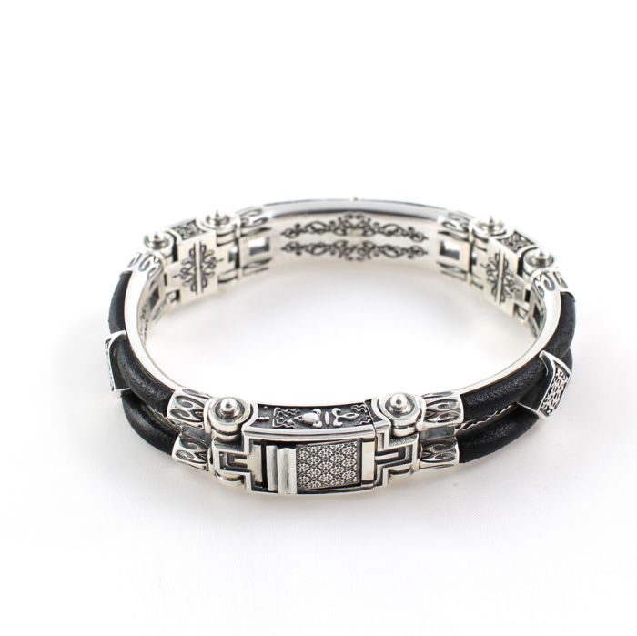 Byzantine Cross Leather Bracelet – Sterling Silver Yianni Jewelry - Image 3