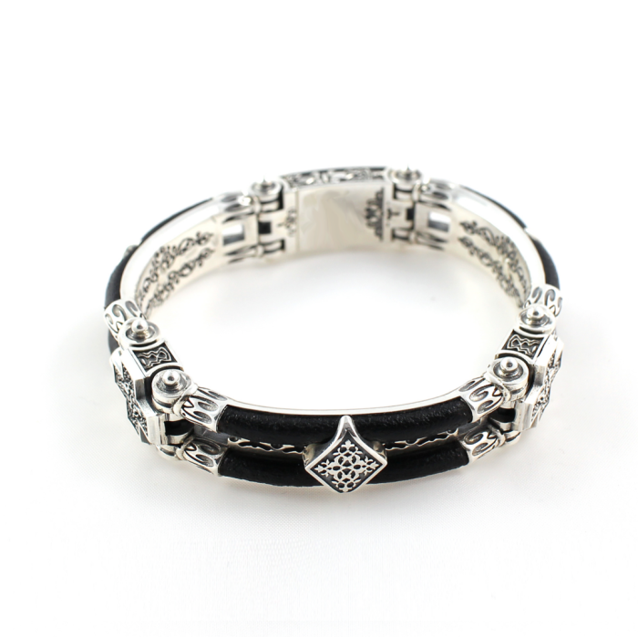Byzantine Cross Leather Bracelet – Sterling Silver Yianni Jewelry - Image 4