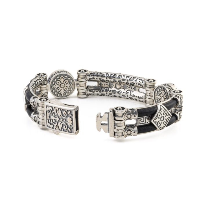 Byzantine Medusa Leather Bracelet – Sterling Silver Yianni Jewelry - Image 2