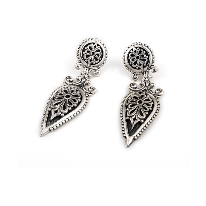 Βυζαντινά Σκουλαρίκια Anthemion Ασήμι 925 - Yianni Jewelry - Image 1