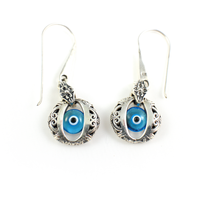 Byzantine Evil Eye Earrings  - Sterling Silver Yianni Jewelry - Image 1