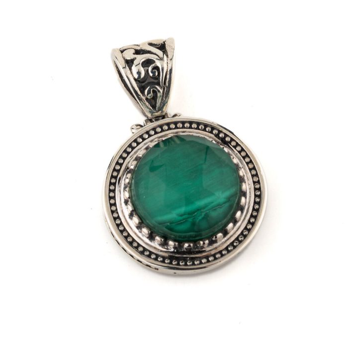 Byzantine Malachite Pendant - 925 Sterling Silver Gold Plated - Image 1