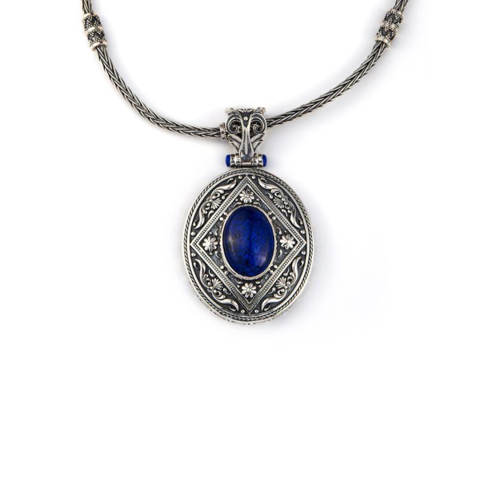 Byzantine Drop Pendant with Lapis Sterling Silver – Yianni Jewelry - Image 1