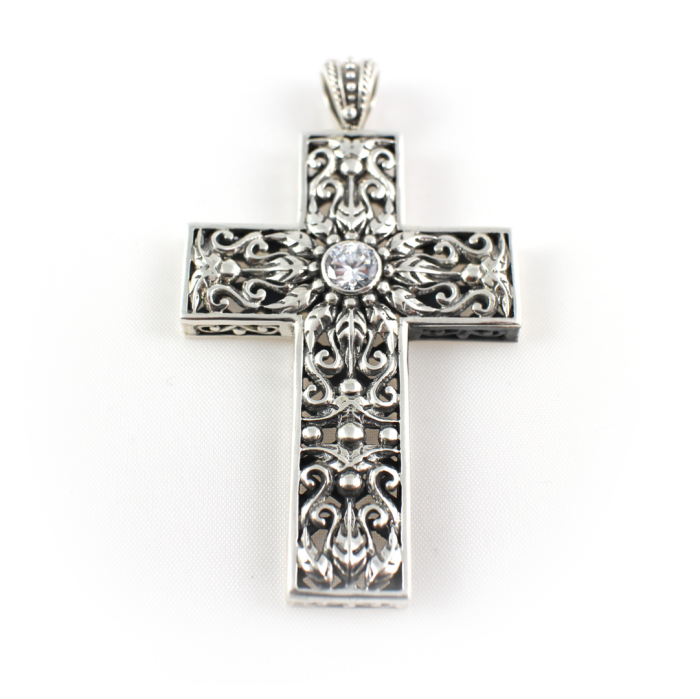 Byzantine Silver Cross with Zircon - Yianni Jewelry - Image 1