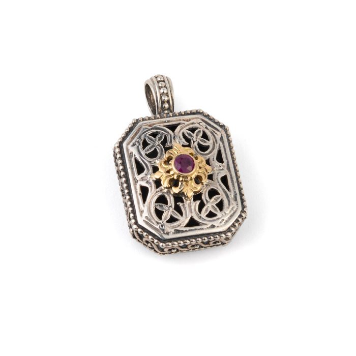 Garden Shadows polygon Pendant in 18K Gold and Sterling Silver with Ruby - Image 1