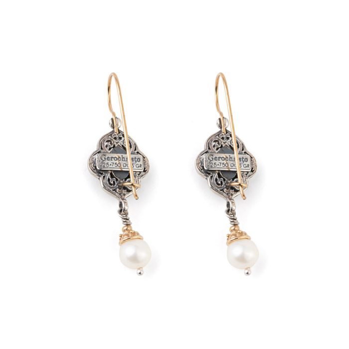 Byzantine Long Earrings with Blue Topaz - 18K Gold and Sterling Silver - Image 2