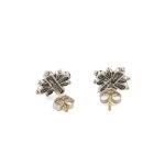 Cross Stud Earrings in 18K Gold and Sterling Silver with ruby - Image 2