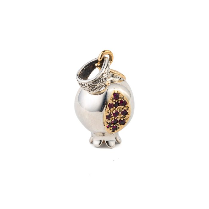 Pomegranate Pendant in 18K Gold and Sterling Silver with Rubies - Image 1