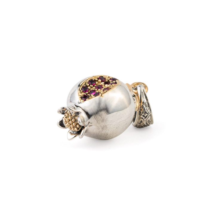 Pomegranate Pendant in 18K Gold and Sterling Silver with Rubies - Image 3