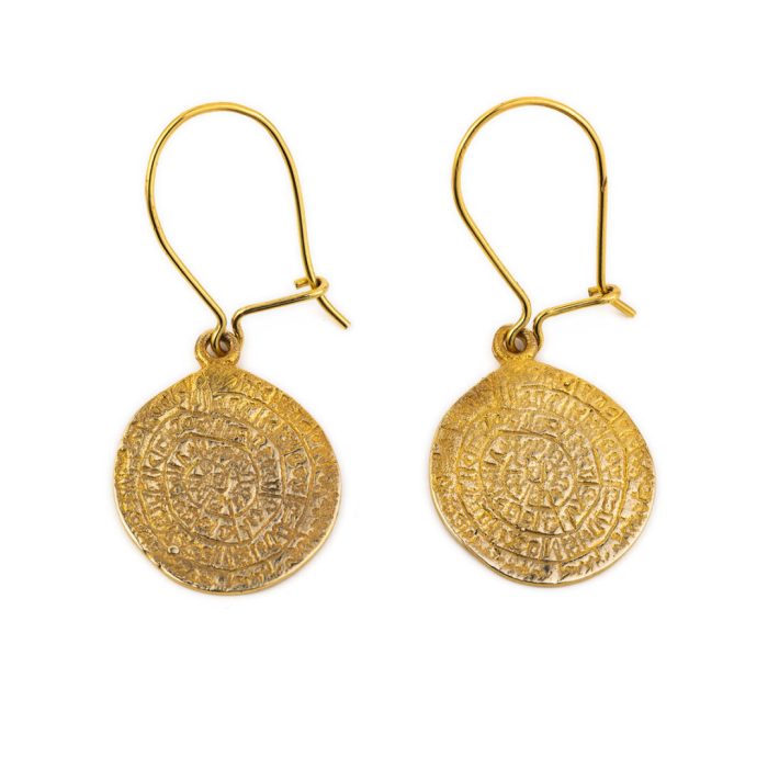 14K Gold Phaistos Disk Dangle Earrings - Image 1