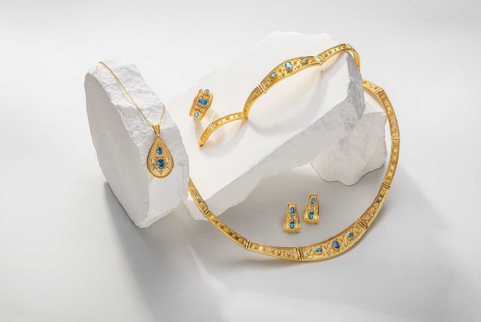 Byzantine Earrings with Blue Zircon - 925 Sterling Silver and 18K Gold Plating - Image 4