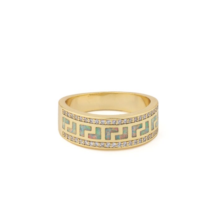 Greek Key Band Ring with Zircon - Sterling Silver - Image 1