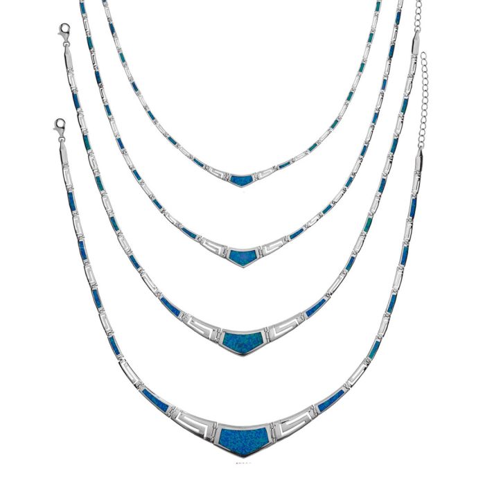 Blue Opal Greek Key Necklace - Sterling Silver - Image 5