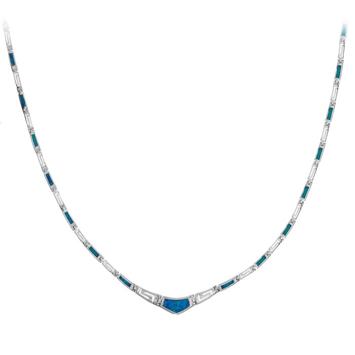 Blue Opal Greek Key Necklace - Sterling Silver - Image 10