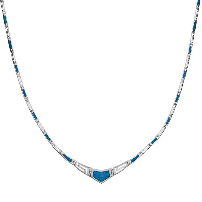 Blue Opal Greek Key Necklace - Sterling Silver - Image 8