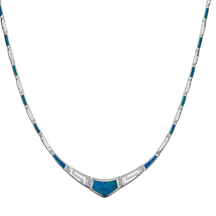 Blue Opal Greek Key Necklace - Sterling Silver - Image 9