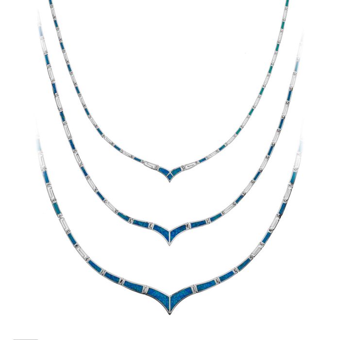 Blue opal v-shaped necklace with Meander - Image 4