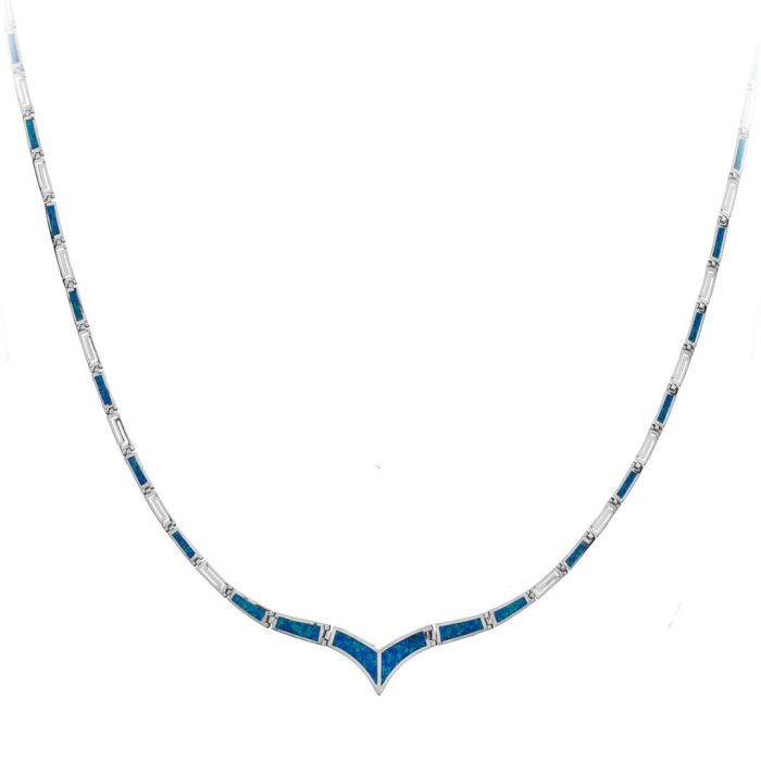 Blue opal v-shaped necklace with Meander - Image 7
