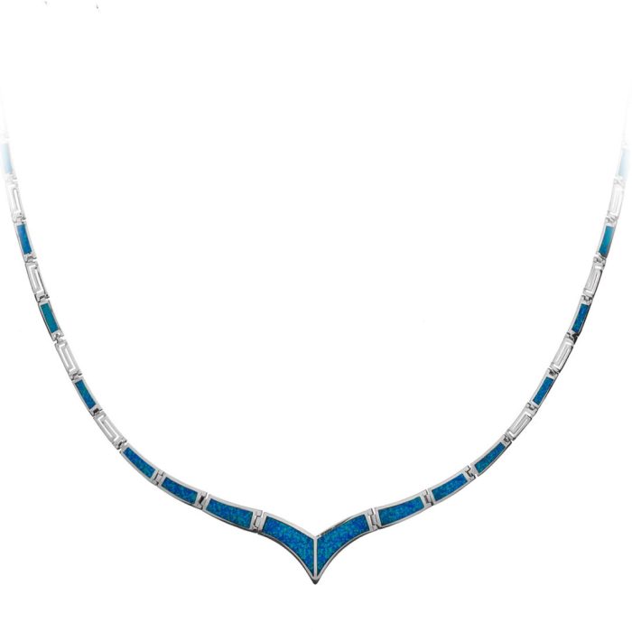 Blue opal v-shaped necklace with Meander - Image 6