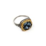 Βυζαντινό Δαχτυλίδι με London Blue Topaz - Επιχρυσωμένο Ασήμι 925 - Image 3