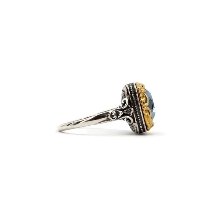 Βυζαντινό Δαχτυλίδι με London Blue Topaz - Επιχρυσωμένο Ασήμι 925 - Image 4