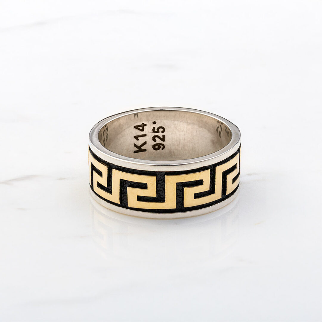 205-0144|205-0144m|205-0144b|204-0131m2|AXION-BOX4 Greek Key Ring - 14k Solid Gold & Sterling Silver