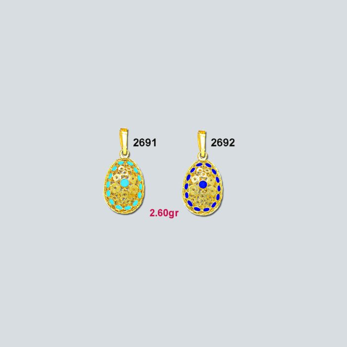 Filigree Egg Pendant Necklace – Sterling Silver and Gold Plated with Blue Enamel - Image 9