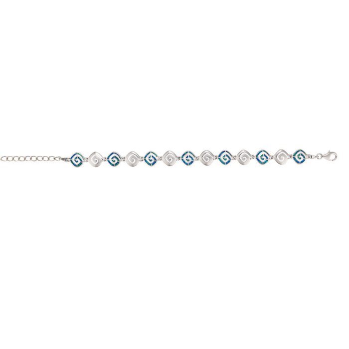 Greek Key Meander Blue Opal Bracelet – 925 Sterling Silver - Image 2