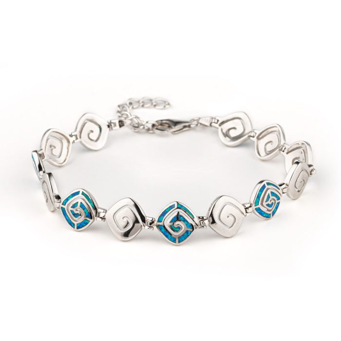 Greek Key Meander Blue Opal Bracelet – 925 Sterling Silver - Image 1