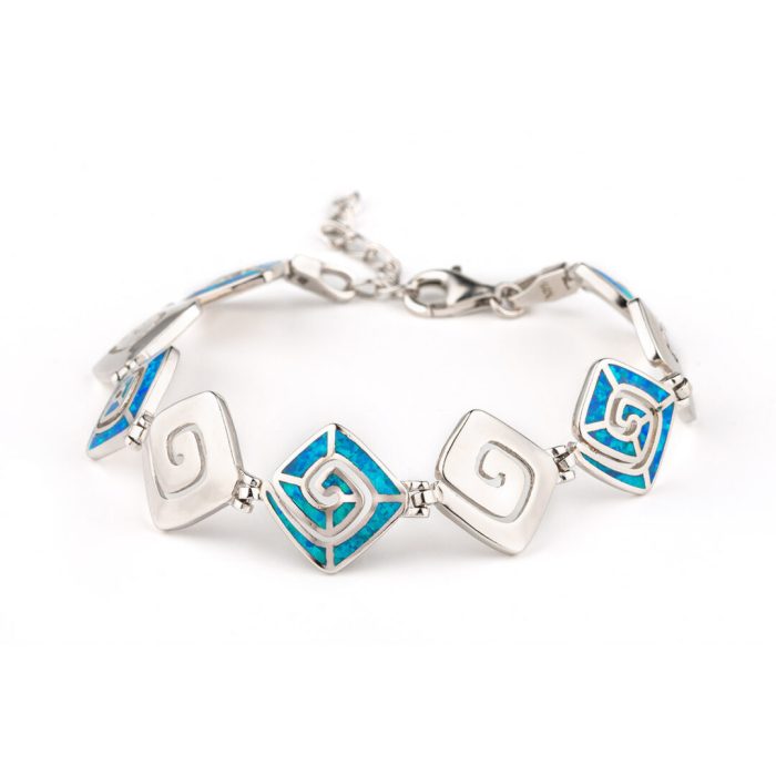 Greek Key Meander Blue Opal Bracelet – 925 Sterling Silver - Image 3